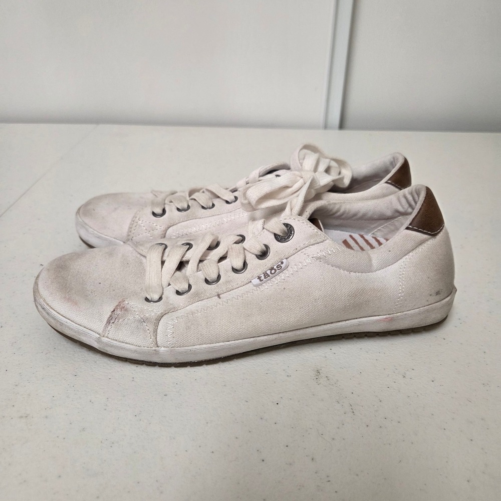 Taos Star Burst ST White Canvas Low Top Sneakers Womens 8.5 Casual Walking Shoes
